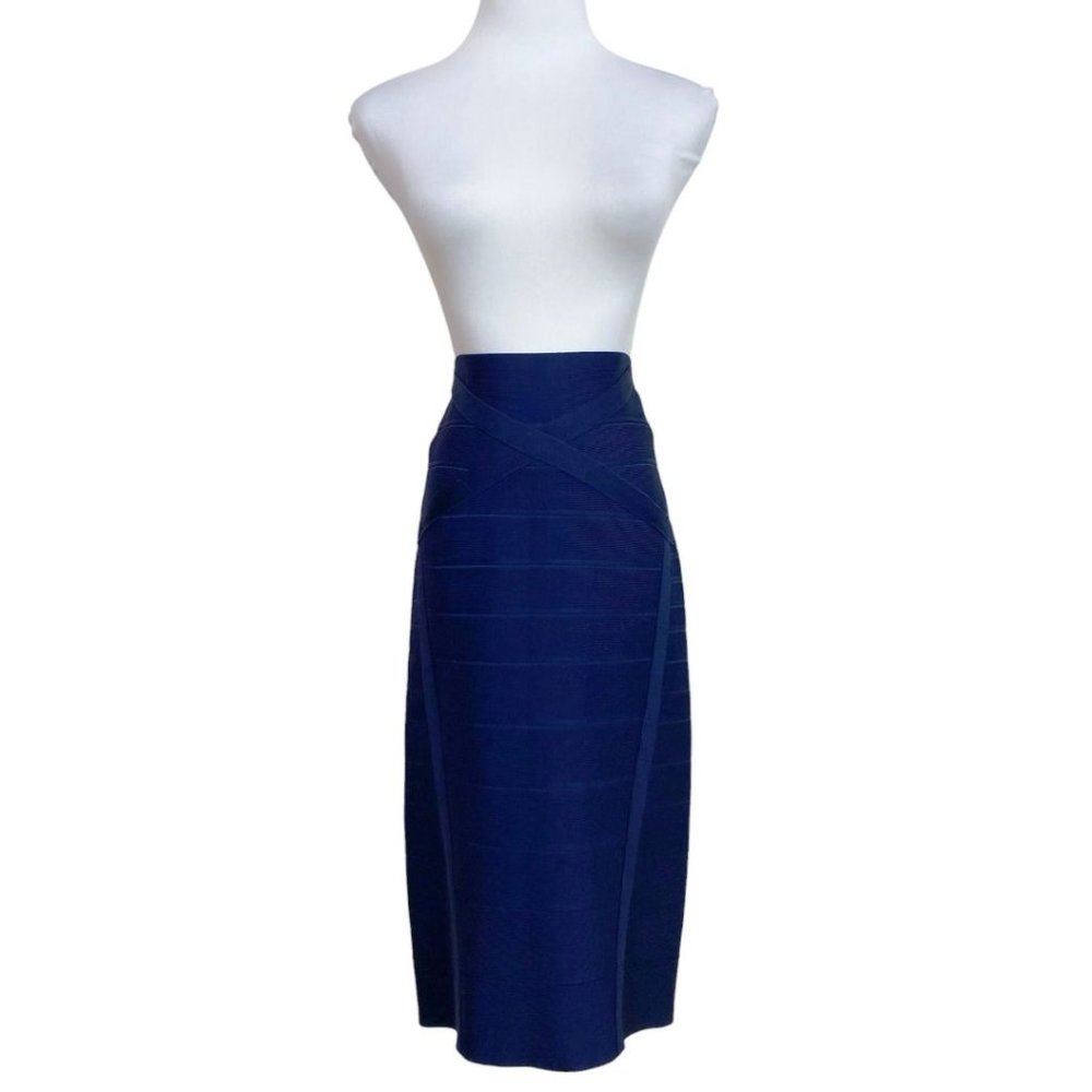 Herve Leger Navy Bandage High-Waist Pencil Skirt